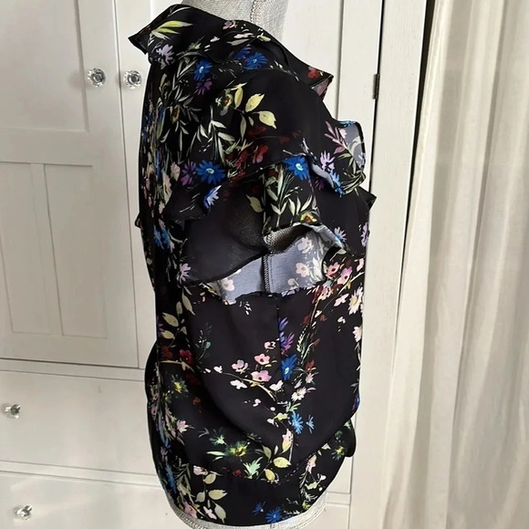 PARKER Floral Short Sleeve Ruffle Wrap Blouse, Size M - Picture 10 of 14